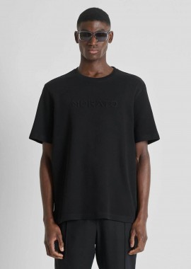 Antony Morato ανδρικό T-shirt ribbed με ανάγλυφο λογότυπο Relaxed Fit - KS02607100268 Μαύρο