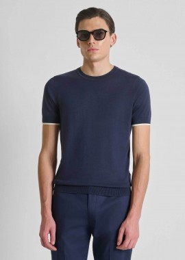 Antony Morato ανδρική πλεκτή μπλούζα μονόχρωμη Regular Fit - SW01602YA100073 Μπλε Σκούρο