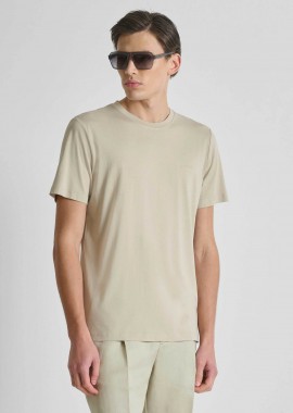 ANTONY MORATO - Antony Morato ανδρικό T-shirt μονόχρωμο με λογότυπο Regular Fit - KS02662FA100231 Μπεζ