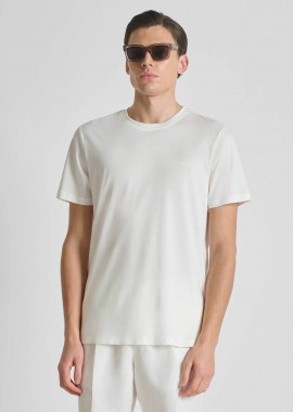ANTONY MORATO - Antony Morato ανδρικό T-shirt μονόχρωμο με λογότυπο Regular Fit - KS02662FA100231 Υπόλευκο