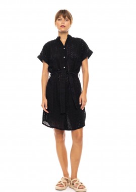 PINK LABEL - Pink Label γυναικείο φόρεμα παραλίας κιπούρ με ζώνη - BN-304 Μαύρο