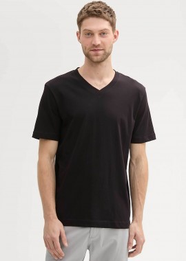 TOM TAILOR - Tom Tailor σετ ανδρικά T-shirt μονόχρωμα με v λαιμόκοψη (2 τεμάχια) - 1037738 Μαύρο