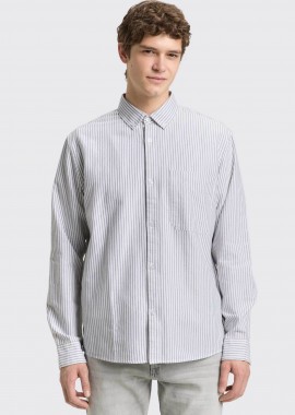 Tom Tailor ανδρικό πουκάμισο button down με ριγέ σχέδιο και τσέπη Relaxed Fit - 1049377 Λευκό