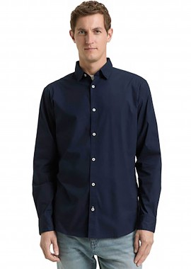 Tom Tailor ανδρικό πουκάμισο poplin μονόχρωμο Regular Fit - 1048449 Μπλε Σκούρο