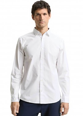 Tom Tailor ανδρικό πουκάμισο poplin μονόχρωμο Regular Fit - 1048449 Λευκό