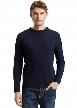TOM TAILOR - Tom Tailor ανδρικό πουλόβερ μονόχρωμο Regular Fit - 1049500 Μπλε Σκούρο
