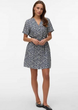 VERO MODA - Vero Moda γυναικείο mini φόρεμα σεμιζιέ με all-over print Regular Fit - 10341592 Ασπρόμαυρο