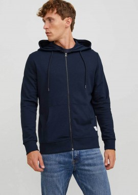 JACK & JONES - JACK & JONES ανδρική ζακέτα φούτερ με κουκούλα Regular Fit - 12181901 Μπλε Σκούρο