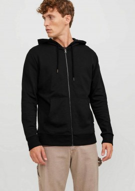 JACK & JONES ανδρική ζακέτα φούτερ με κουκούλα Regular Fit - 12181901 Μαύρο
