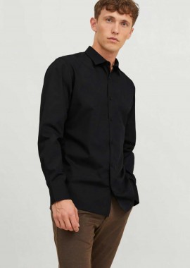 JACK & JONES - JACK & JONES ανδρικό πουκάμισο μονόχρωμο - 12187222 Μαύρο