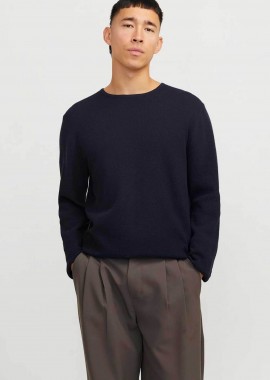 JACK & JONES - JACK & JONES ανδρικό πουλόβερ μονόχρωμο - 12268279 Μπλε Σκούρο