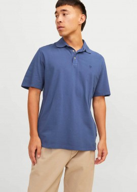 JACK & JONES - JACK & JONES ανδρική μπλούζα πόλο μονόχρωμη Regular Fit - 12257315 Μπλε Σκούρο