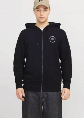 JACK & JONES ανδρική ζακέτα φούτερ μονόχρωμη με κουκούλα Relaxed Fit - 12269366 Μαύρο