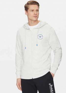 JACK & JONES ανδρική ζακέτα φούτερ μονόχρωμη με κουκούλα Relaxed Fit - 12269366 Γκρι