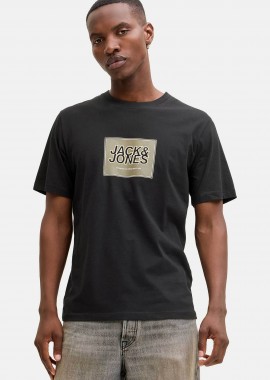 JACK & JONES - JACK & JONES ανδρικό T-shirt μονόχρωμο με logo print Regular Fit - 12288097 Μαύρο