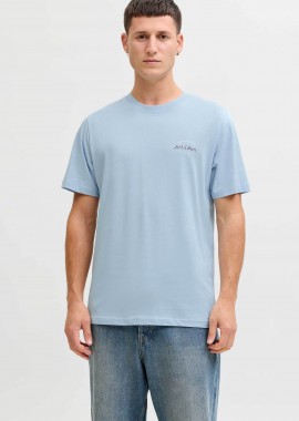 JACK & JONES ανδρικό T-shirt μονόχρωμο με logo print Regular Fit - 12288113 Γαλάζιο