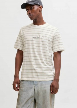 JACK & JONES - JACK & JONES ανδρικό T-shirt με ριγέ σχέδιο και λογότυπο Relaxed Fit - 12291021 Εκρού