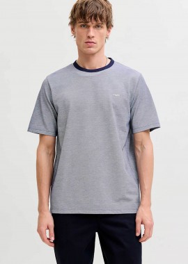 JACK & JONES - JACK & JONES ανδρικό T-shirt πικέ με ανάγλυφο λογότυπο Regular Fit - 12276801 Μπλε Σκούρο
