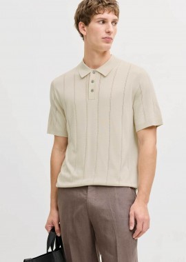 JACK & JONES - JACK & JONES ανδρική πλεκτή μπλούζα πόλο structured Regular Fit - 12291042 Μπεζ
