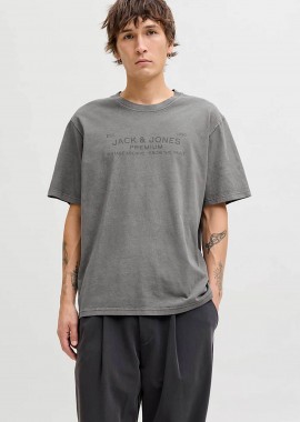 JACK & JONES - JACK & JONES ανδρικό T-shirt με λογότυπο Regular Fit - 12293014 Γκρι Σκούρο