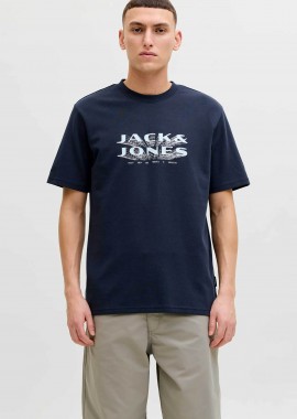JACK & JONES - JACK & JONES ανδρικό T-shirt με graphic logo Regular Fit - 12289880 Μπλε Σκούρο