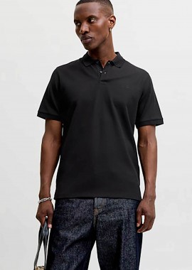 JACK & JONES - JACK & JONES ανδρική μπλούζα πόλο με waffle pattern και κεντημένο monogram Regular Fit - 12268130 Μαύρο
