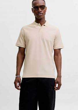 JACK & JONES - JACK & JONES ανδρική μπλούζα πόλο με waffle pattern και κεντημένο monogram Regular Fit - 12268130 Μπεζ