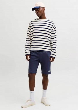 JACK & JONES - JACK & JONES ανδρική βερμούδα με ελαστική μέση και λογότυπο Regular Fit - 12292136 Μπλε Σκούρο