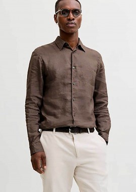 JACK & JONES ανδρικό λινό πουκάμισο Relaxed Fit - 12293563 Καφέ