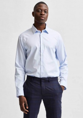 SELECTED - Selected ανδρικό πουκάμισο μονόχρωμο Slim Fit - 16080200 Σιελ