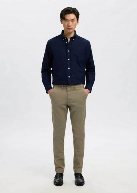 SELECTED - Selected ανδρικό παντελόνι chino μονόχρωμο Slim Fit - 16087663 Λαδί