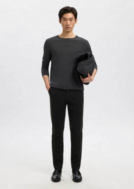 SELECTED - Selected ανδρικό παντελόνι chino μονόχρωμο Slim Fit - 16087663 Μαύρο