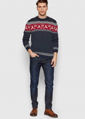 SELECTED - Selected ανδρικό τζιν παντελόνι πεντάτσεπο Slim Fit - 16080594 Μπλε Σκούρο