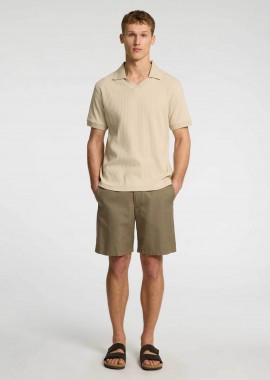 Selected ανδρική βερμούδα chino με λινό Regular Fit - 16096753 Λαδί