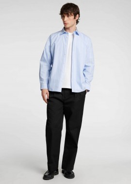 SELECTED - Selected ανδρικό παντελόνι μονόχρωμο με λινό Loose Fit - 16097542 Μαύρο