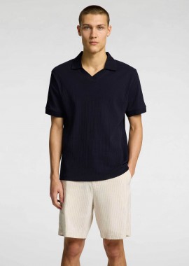 SELECTED - Selected ανδρική μπλούζα πόλο ribbed Regular Fit - 16097661 Μπλε Σκούρο