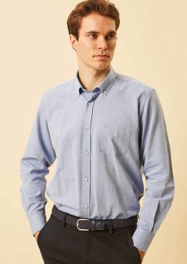 DORS - DORS ανδρικό πουκάμισο oxford button down με τσέπη και κεντημένο λογότυπο Regular Fit - 1040002.C03 Μπλε Ανοιχτό