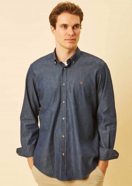 DORS ανδρικό denim πουκάμισο button down με κεντημένο λογότυπο Regular Fit - 1040003.C01 Denim Blue Σκούρο