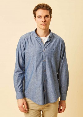 DORS - DORS ανδρικό πουκάμισο button down με λινάρι και κεντημένο λογότυπο Regular Fit - 1040011.C07 Μπλε