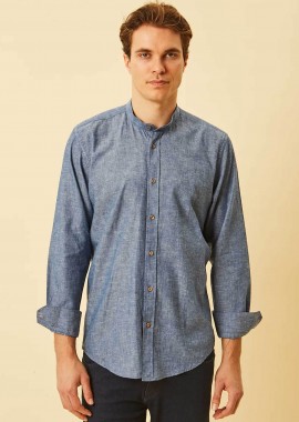 DORS - DORS ανδρικό πουκάμισο μάο με λινάρι Regular Fit - 1040014.C02 Μπλε