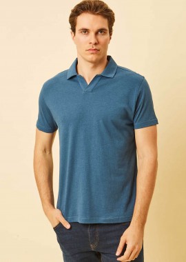 DORS - DORS ανδρική μπλούζα πόλο με V open-collar Regular Fit - 1140009.C03 Μπλε