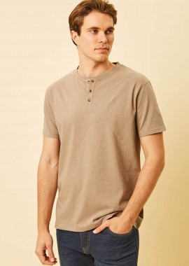DORS ανδρική μπλούζα henley με κεντημένο λογότυπο Regular Fit - 1140021.C04 Μπεζ