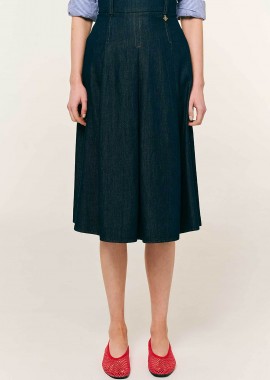 Forel γυναικεία φούστα midi denim με πιέτες - 082.00.01.012 Μπλε Σκούρο