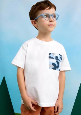MAYORAL - Mayoral παιδικό T-shirt με τσέπη με print στο στήθος - 3032-S25 Λευκό