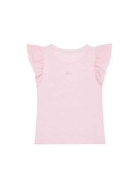Guess παιδικό T-shirt με κεντημένο λογότυπο και βολάν - K5RI22K6YW4 Ροζ