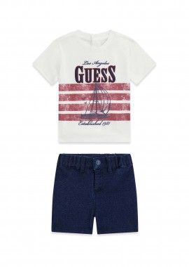 GUESS - Guess βρεφικό σετ με T-shirt και βερμούδα (2 τεμάχια) - I6RG09K6XN1 Λευκό