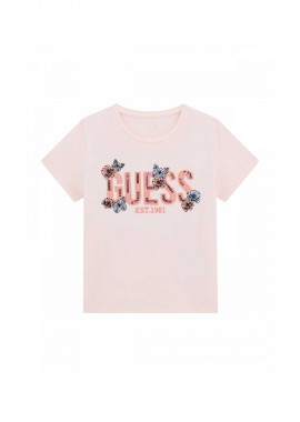 GUESS - Guess παιδικό T-shirt με κεντημένο λογότυπο και παγιέτα - J6RI34K6YW4 Ροζ