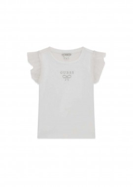 GUESS - Guess παιδικό T-shirt με κεντημένο λογότυπο και τούλι - K6RI12KCU20 Λευκό