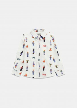 Guess παιδικό πουκάμισο με all-over bear print - N6RH05W9CL1 Λευκό