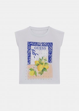 Guess παιδικό T-shirt με print και τρούκς - J6GI12K8HM4 Λευκό